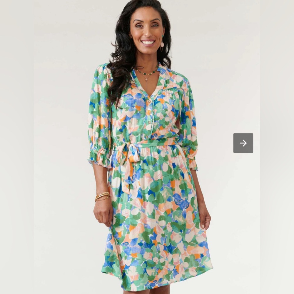 Democracy Green and Blue Floral Midi Dress